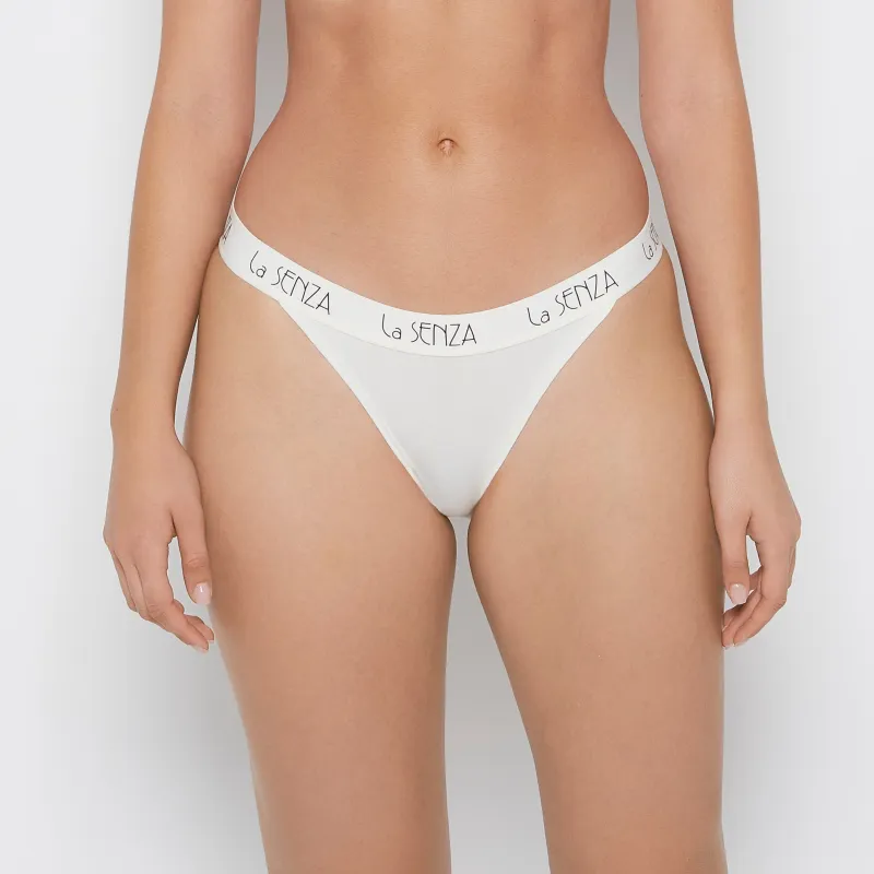 Art Deco Logo Cotton Mini Cheeky Panty in Egret sold by La SENZA