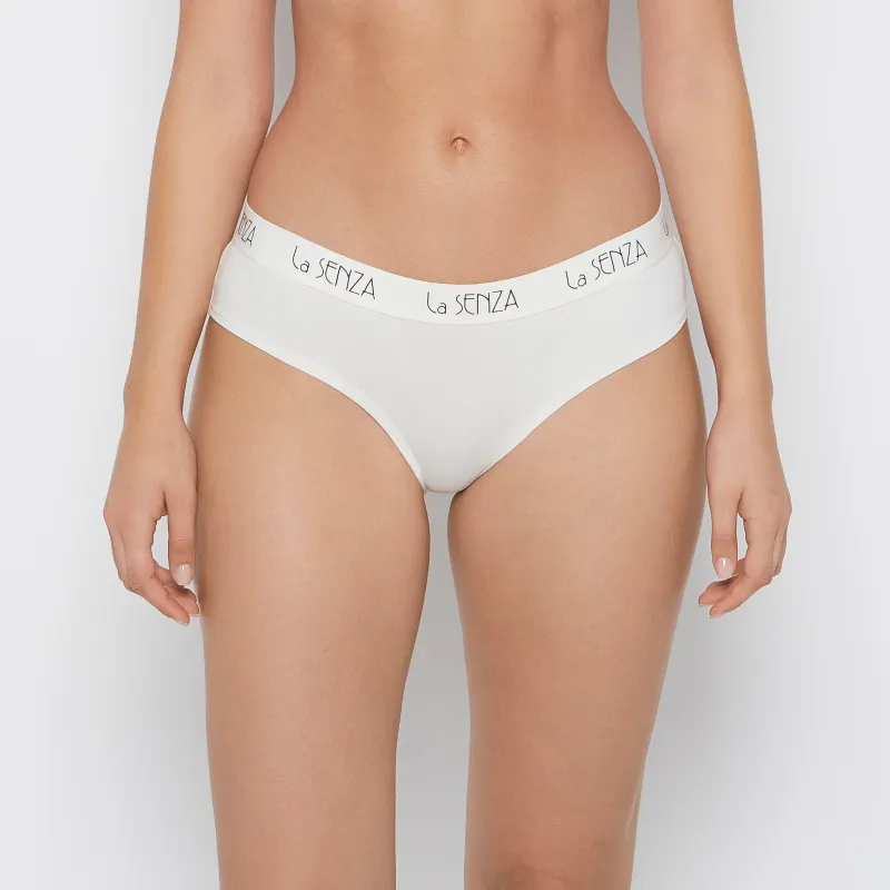 Art Deco Logo Cotton Hipster in Egret sold by La SENZA