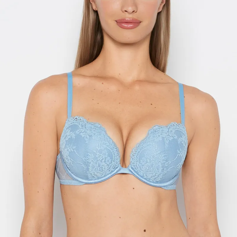 Push up Opulent Lace bra with Mesh Wing in Glacier Lake sold by La SENZA