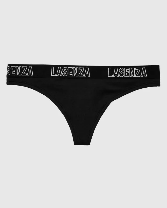 Thong Panty With Logo in Tuxedo Black sold by La SENZA
