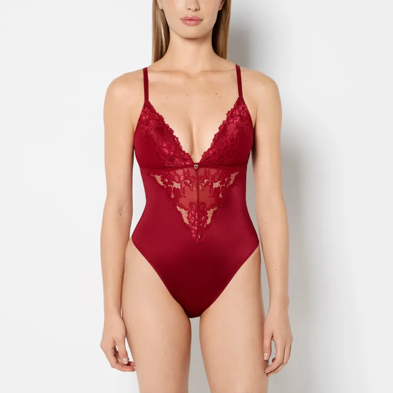 Removable Pad Bodysuit with Romantic lace and Microfiber in Plum Rose sold by La SENZA