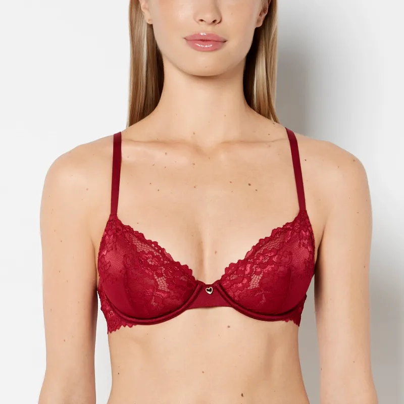Unlined Demi Bra with Romantic Lace in Plum Rose sold by La SENZA