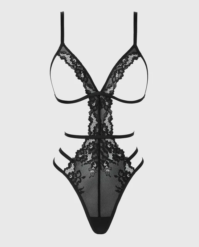 Triangle Cup Teddy With Romantic Lace in Tuxedo Black sold by La SENZA