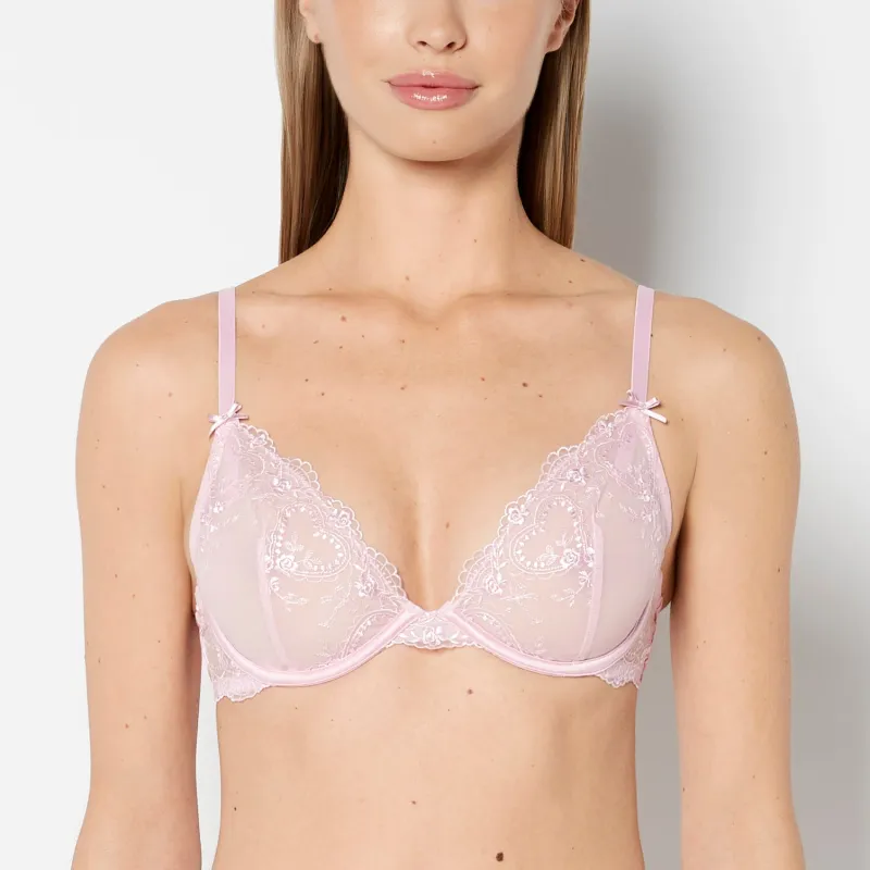 Designer Collection Unlined Plunge Bra with Be Mine Embroidery in Sweet Dream sold by La SENZA