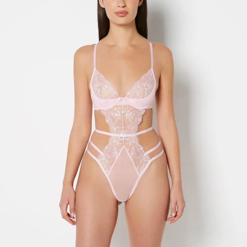 Designer Collection Unlined Demi Teddy With Be Mine Embroidery in Sweet Dream sold by La SENZA