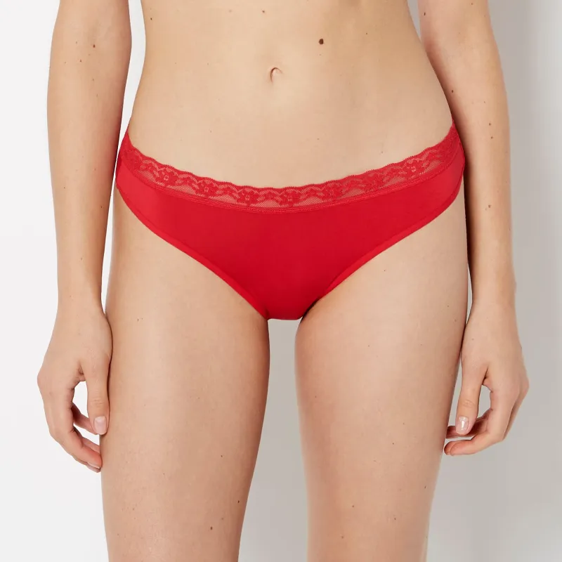 Ultrasoft Modal Bikini Panty with Lace Trim in Crimson sold by La SENZA