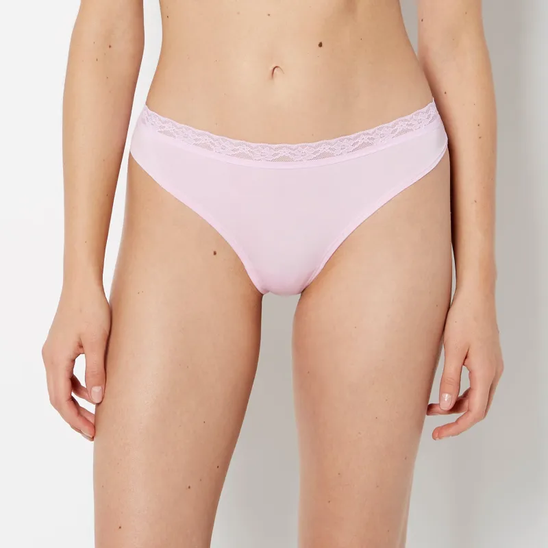 Ultrasoft Modal Cheeky Thong Panty with Lace Trim in Sweet Dream sold by La SENZA
