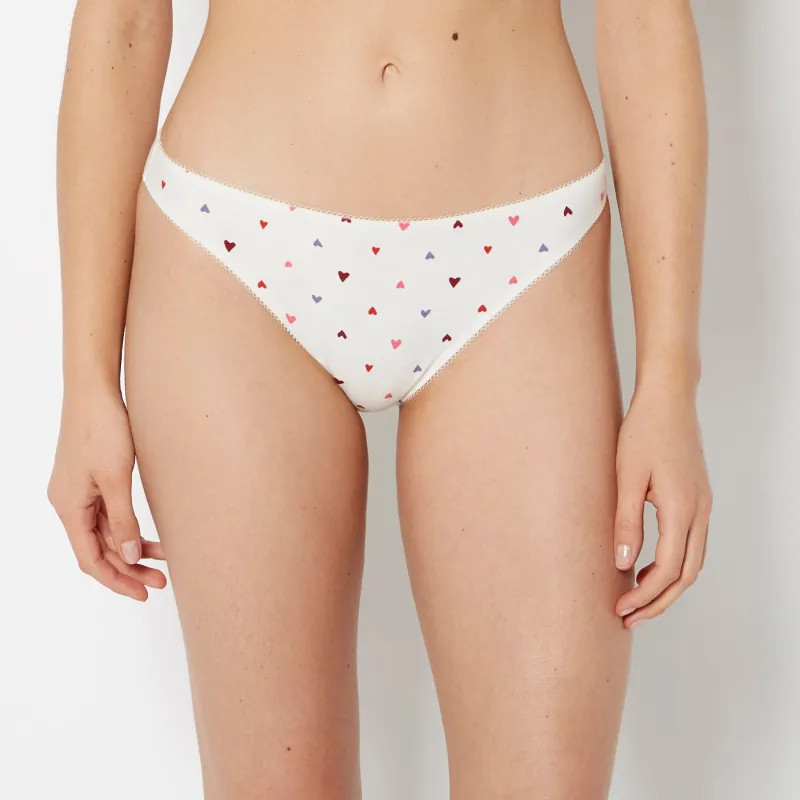 Bikini Cotton Panty and Picot Trim in Tossed Heart sold by La SENZA