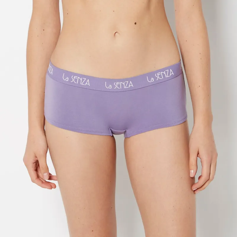 Boyshort Cotton Panty with Art Deco Logo Band in Purple Haze sold by La SENZA