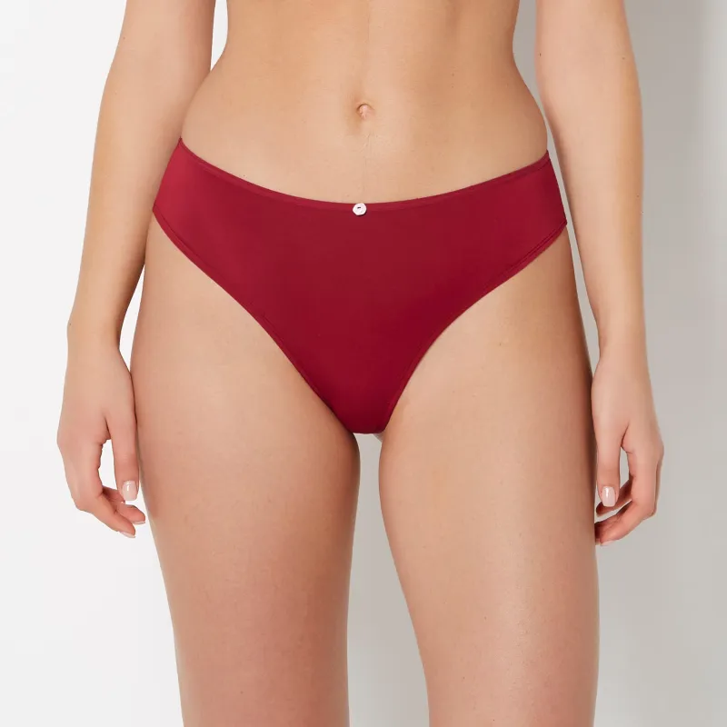 Ultrasoft Modal High Waist Thong Panty with Rosette Detail in Plum Rose sold by La SENZA