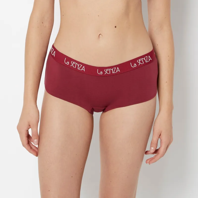 Boyshort Cotton Panty with Art Deco Logo Band in Plum Rose sold by La SENZA