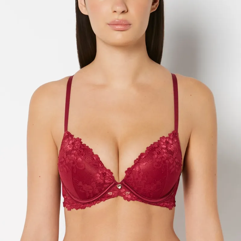 Up 2 Cup Plunge Bra with Romantic Lace in Plum Rose sold by La SENZA