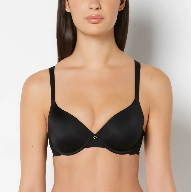 Full Coverage Lightly Lined Bra With Romantic Lace Wing in Tuxedo Black sold by La SENZA
