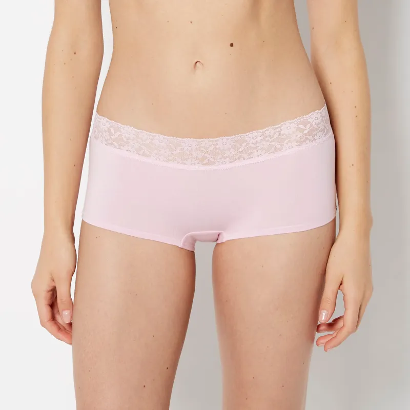 Boyshort Cotton Panty With Lace Trim in Sweet Dream sold by La SENZA