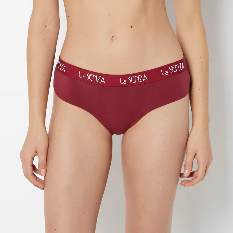 Hipster Cotton Panty with Art Deco Logo Band in Plum Rose sold by La SENZA