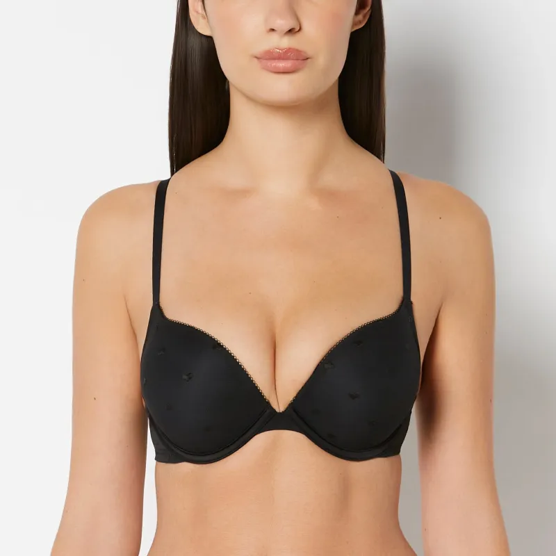 Up 2 Cup Plunge Bra with Heart Mesh in Tuxedo Black sold by La SENZA