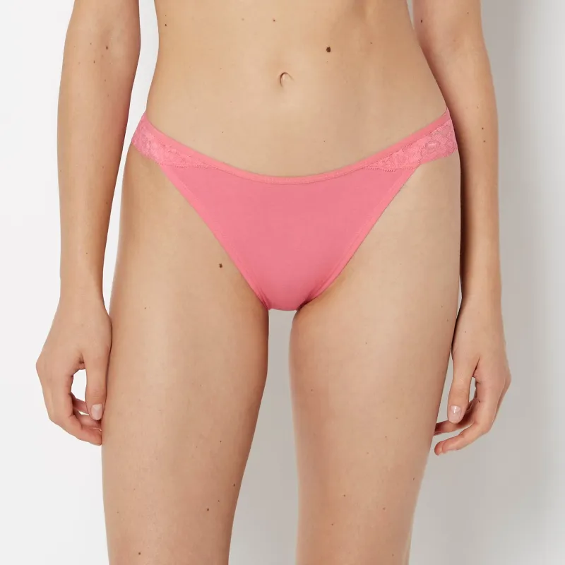 Mini Cheeky Cotton Panty With Lace Trim in Hot Pink sold by La SENZA