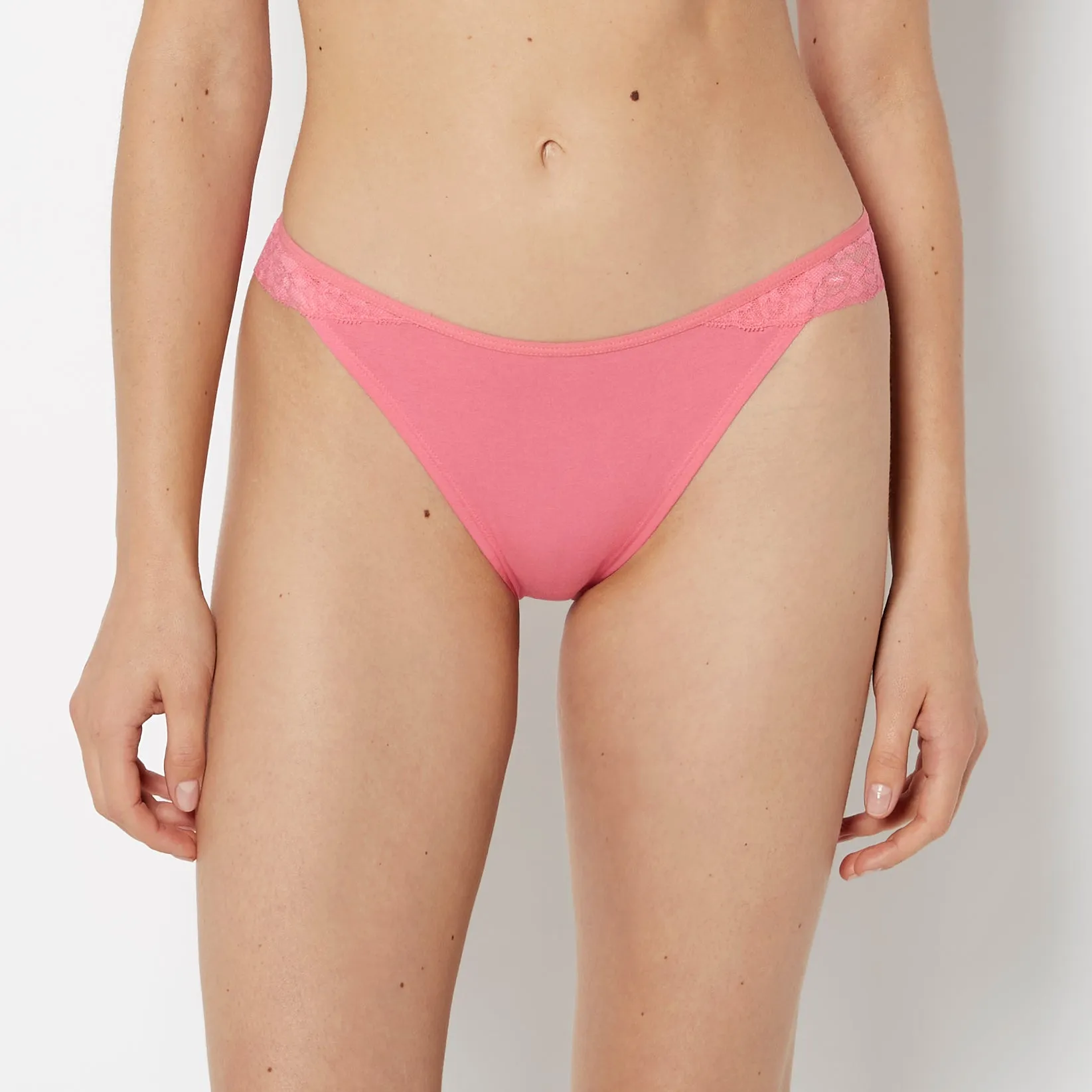 Mini Cheeky Cotton Panty With Lace Trim in Hot Pink sold by La SENZA