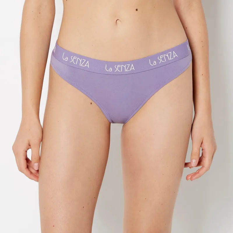 Thong Cotton Panty with Art Deco Logo Band in Purple Haze sold by La SENZA