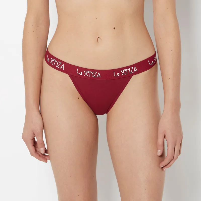 G-String Cotton Panty with Art Deco Logo Band in Plum Rose sold by La SENZA