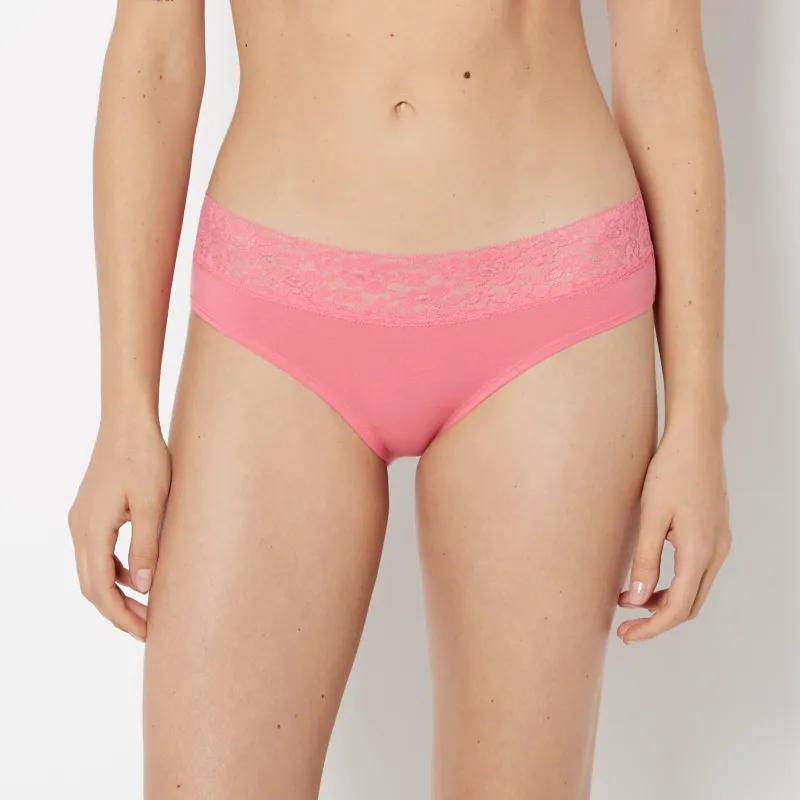 Hipster Cotton Panty With Lace Trim in Hot Pink sold by La SENZA
