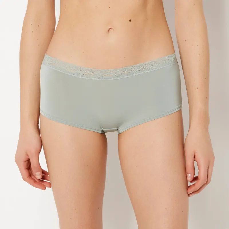 Ultrasoft Modal Boyshort Panty with Lace Trim In Iceberg Green made by La SENZA