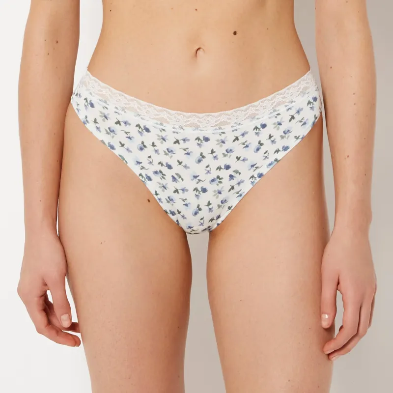Ultrasoft Modal Thong Panty With Lace Trim in Breezy Floral made by La SENZA