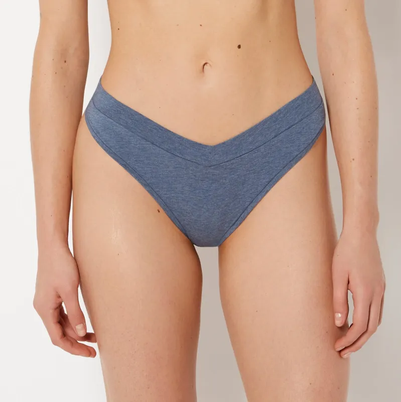 Wide Waist Cotton Thong In Vintage Indigo Heather made by La SENZA