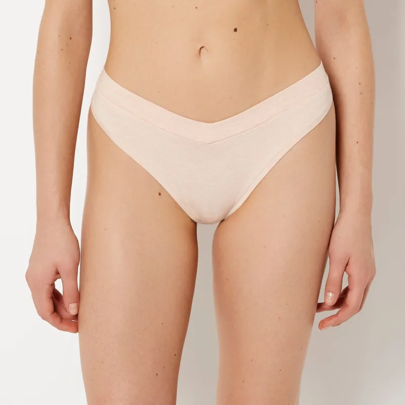 Wide Waist Cotton Thong In Pearl Blush Heather made by La SENZA