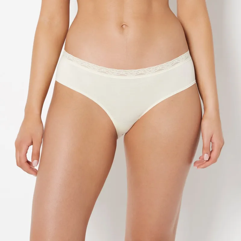 Ultrasoft Modal Hipster Panty with Lace Trim In Lemon Icing sold by La SENZA