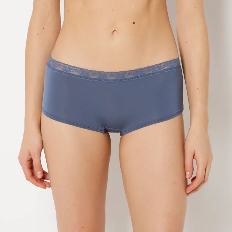Ultrasoft Modal Boyshort Panty with Lace Trim In Vintage Indigo made by La SENZA