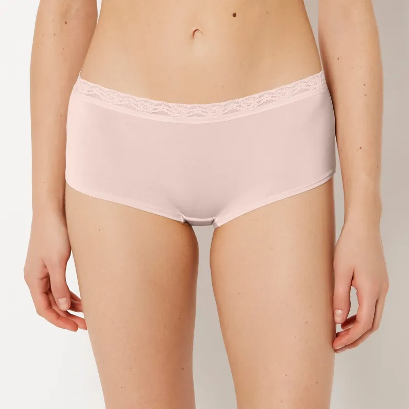 Ultrasoft Modal Boyshort Panty with Lace Trim In Pearl Blush sold by La SENZA