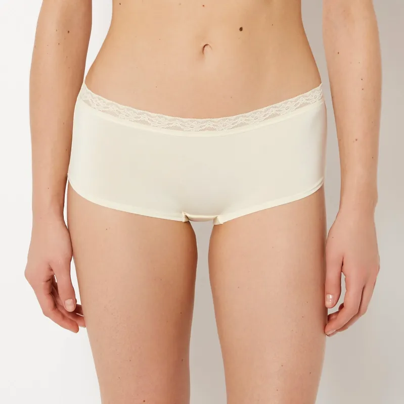 Ultrasoft Modal Boyshort Panty with Lace Trim in Lemon Icing sold by La SENZA