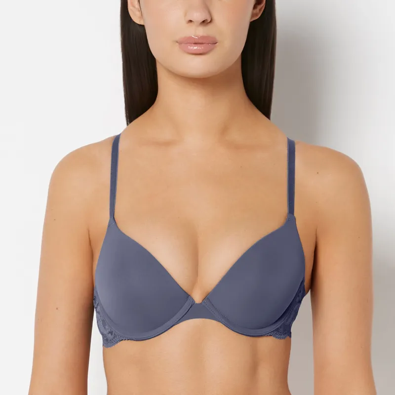 Smooth Push Up Plunge Bra With Charmed Lace Wing In Vintage Indigo made by La SENZA