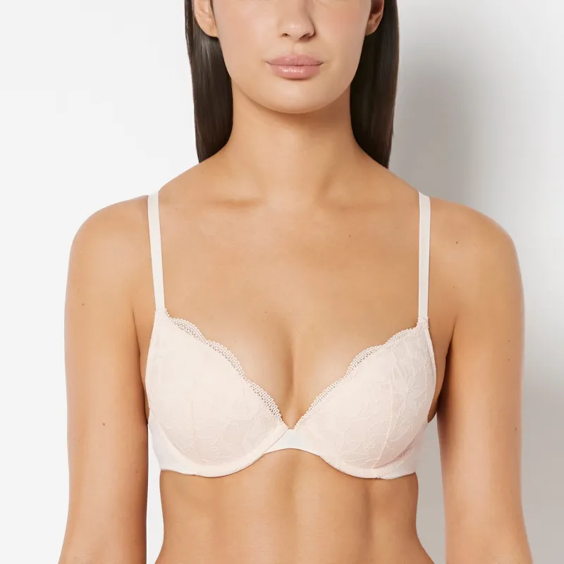 Push Up Plunge Bra With Charmed Lace in Pearl Blush sold by La SENZA