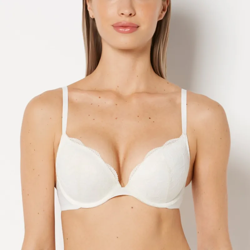 Push Up Plunge Bra With Charmed Lace  In Ivory sold by La SENZA