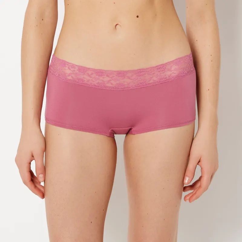Boyshort Panty With Lace Trim in Red Violet sold by La SENZA