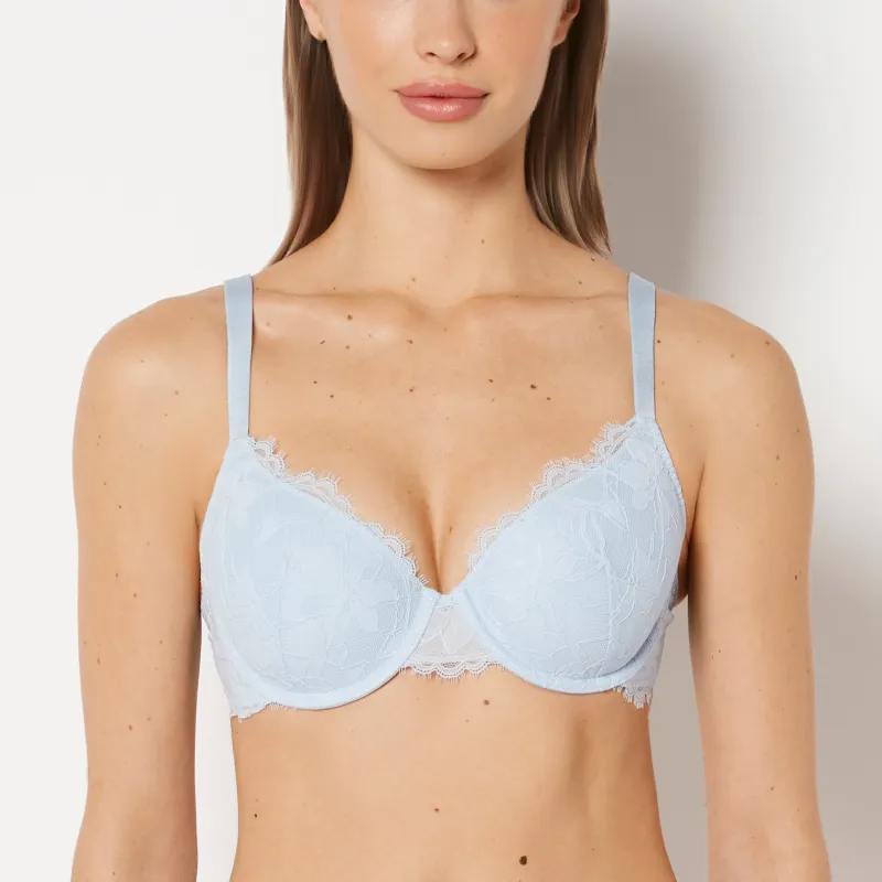 Lightly Lined Full Coverage Bra with Afterglow Lace in Skyway sold by La SENZA