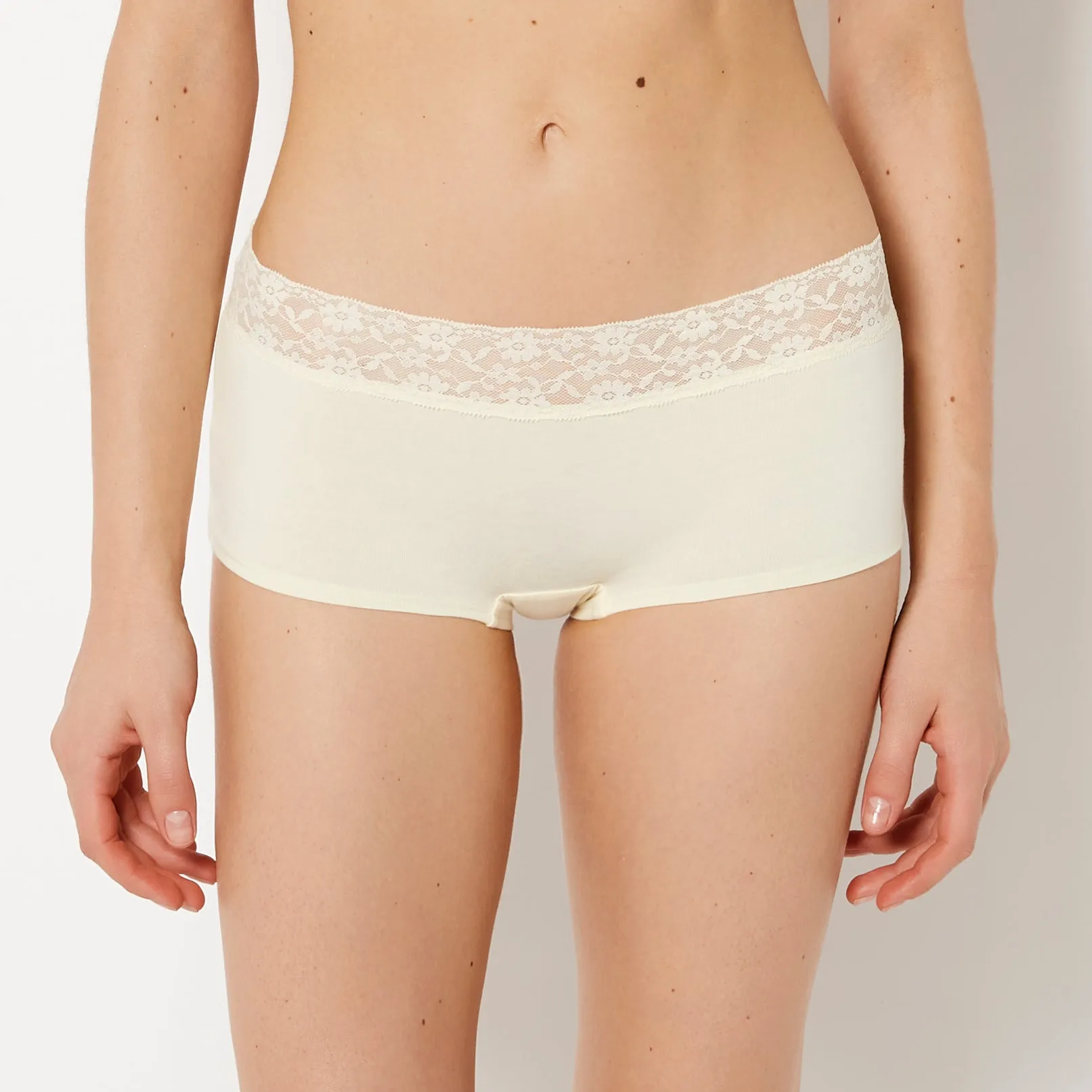 Boyshort Panty With Lace Trim in Lemon Icing sold by La SENZA