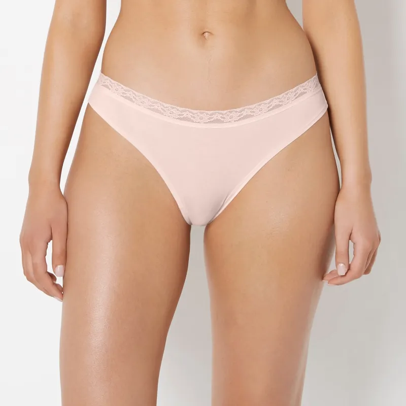 Ultrasoft Modal Cheeky Thong Panty with Lace Trim in Pearl Blush sold by La SENZA