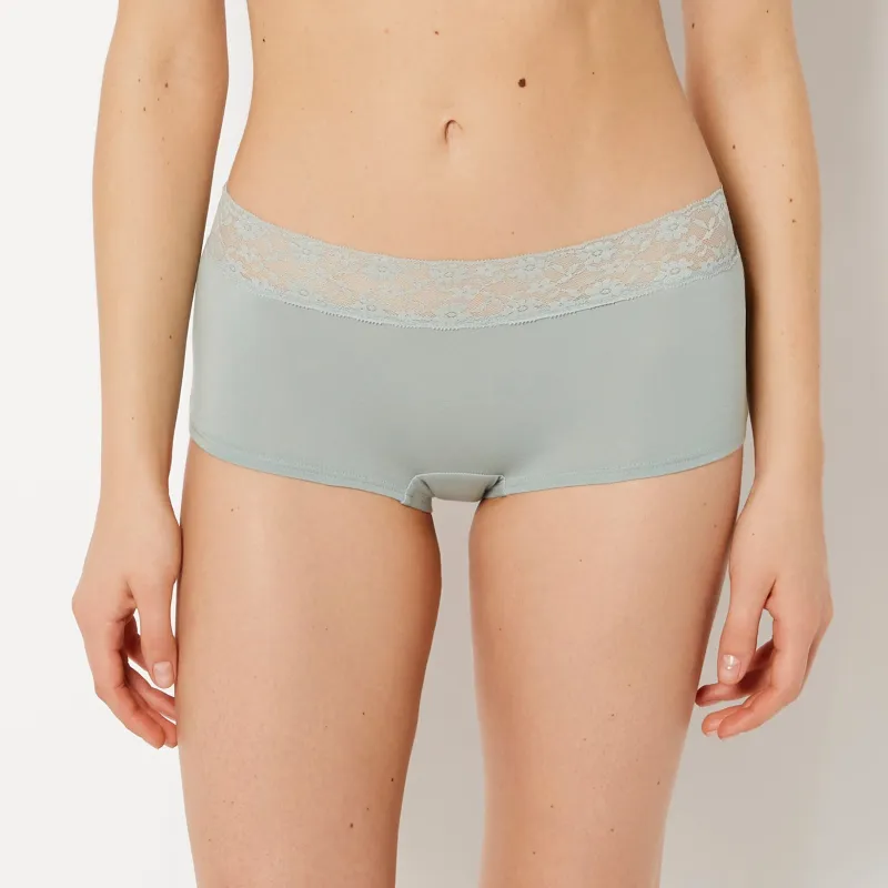 Boyshort Panty With Lace Trim  in Iceberg Green made by La SENZA