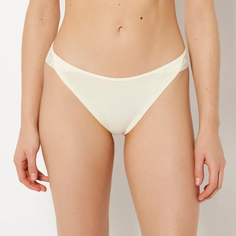 Cheeky Panty With Lace Trim in Lemon Icing sold by La SENZA