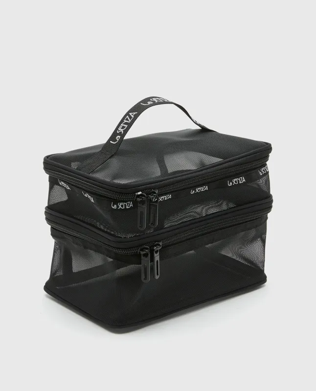 Mesh Cosmetic Case in Tuxedo Black sold by La SENZA