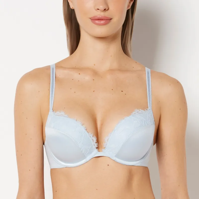 Push Up Plunge Bra With Afterglow Lace Details in Skyway made by La SENZA