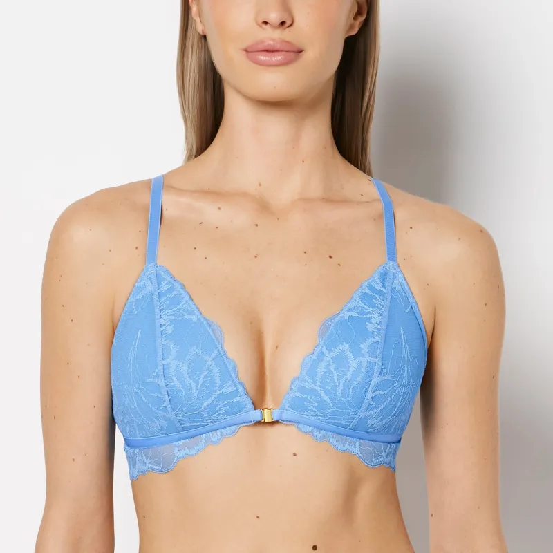 Lightly Lined Bralette with Lush Lace Front Close in Azure Blue made by La SENZA