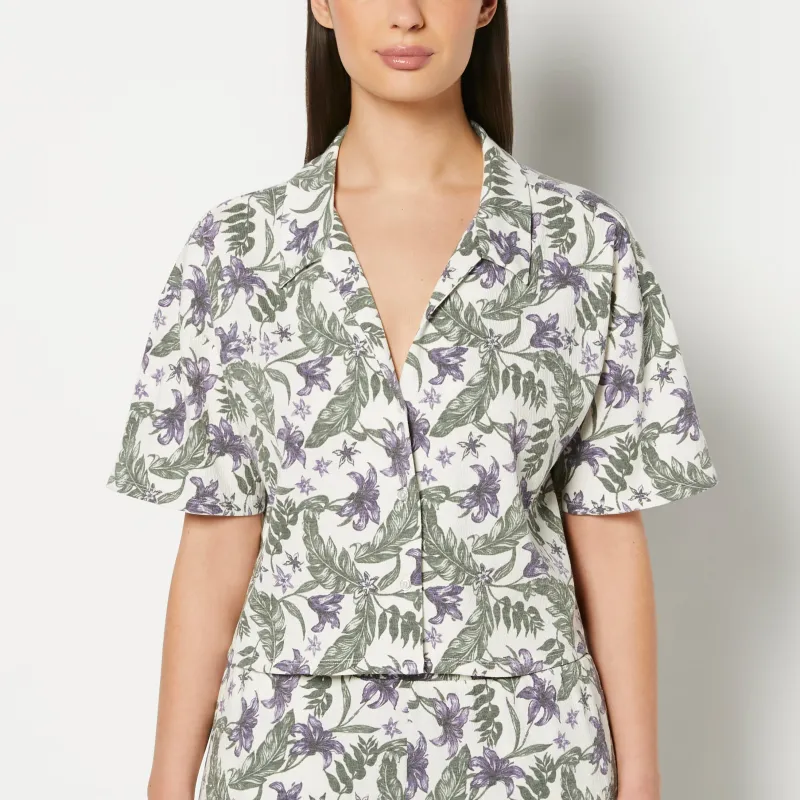Casual Sleep Short Sleeve Textured Knit Button Down in Island Floral made by La SENZA