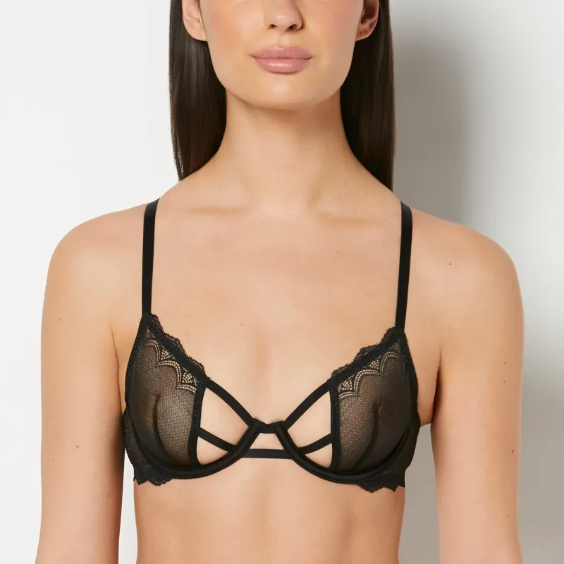 Unlined Demi Bra in Exquisite Lace in Tuxedo Black made by La SENZA