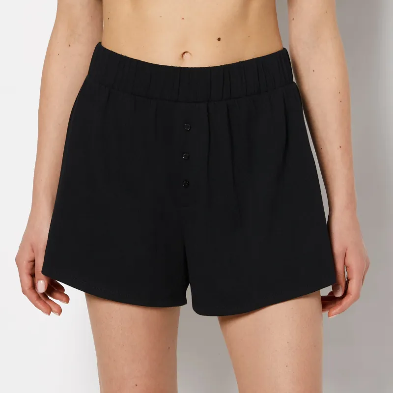 Casual Sleep Textured Knit Boxer Short in Tuxedo Black made by La SENZA