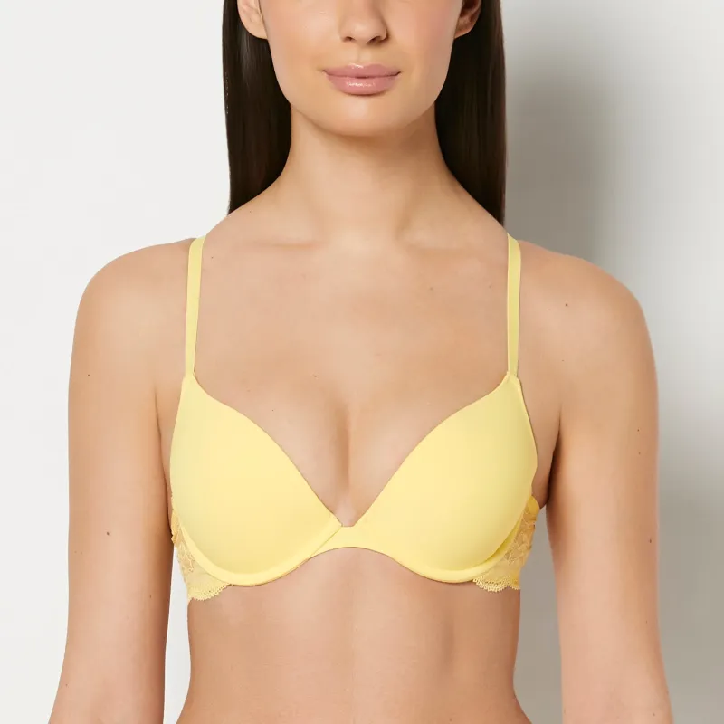 Smooth Push Up Plunge Bra With Charmed Lace Wing in Pale Banana made by La SENZA