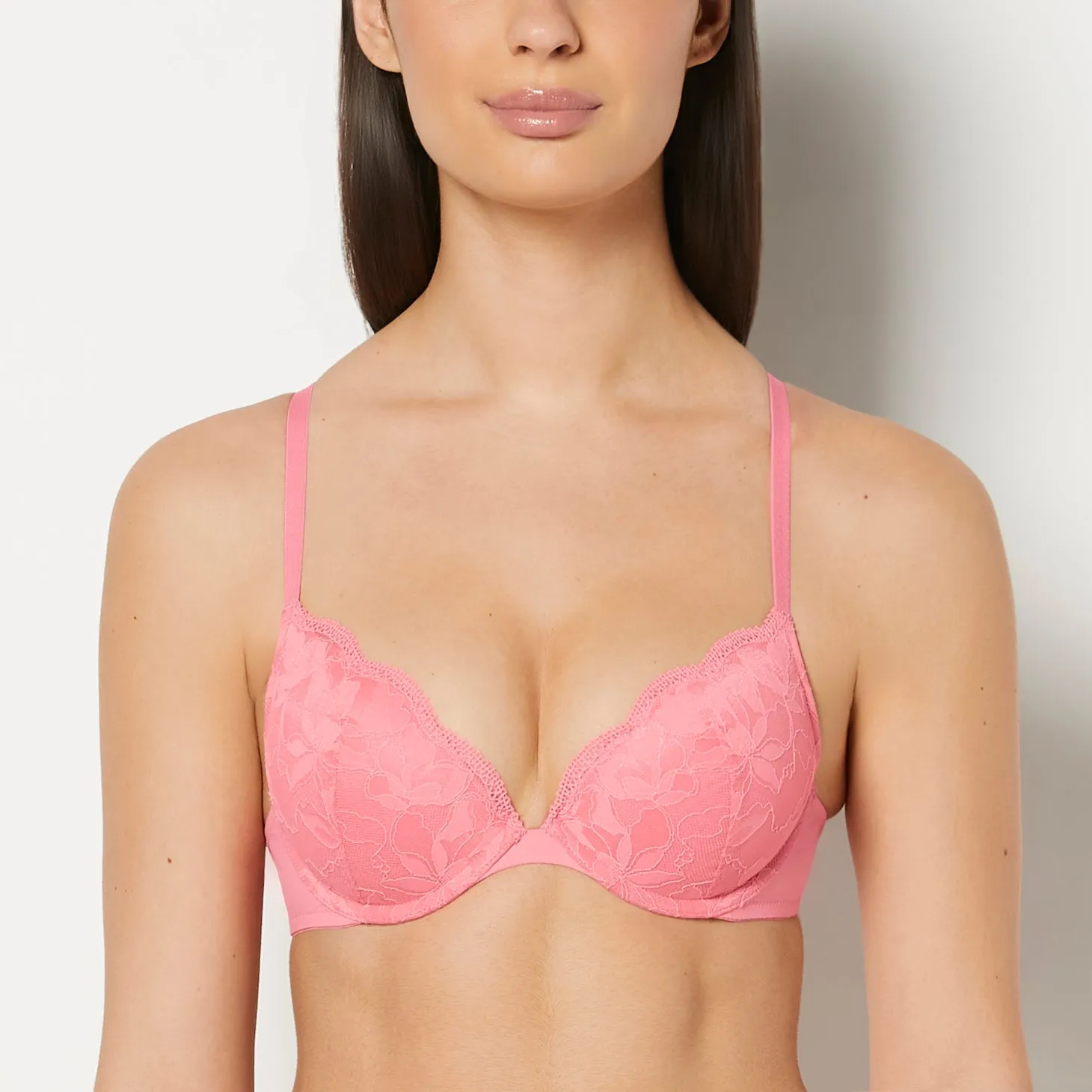 Push Up Plunge Bra With Charmed Lace in Pink Lemonade sold by La SENZA